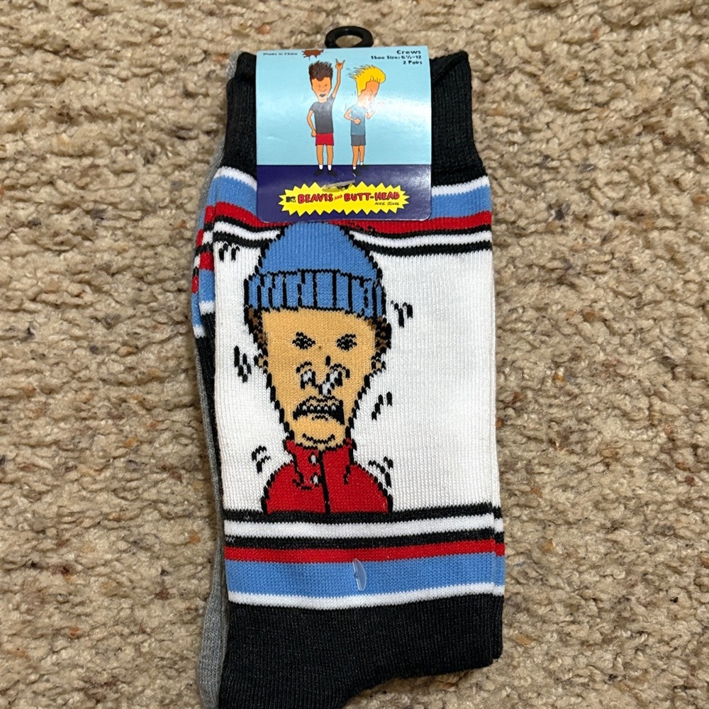 Beavis and Butt-Head Graphic Crew Socks - 2 Pack Adult Shoe Size 6.5 - 12